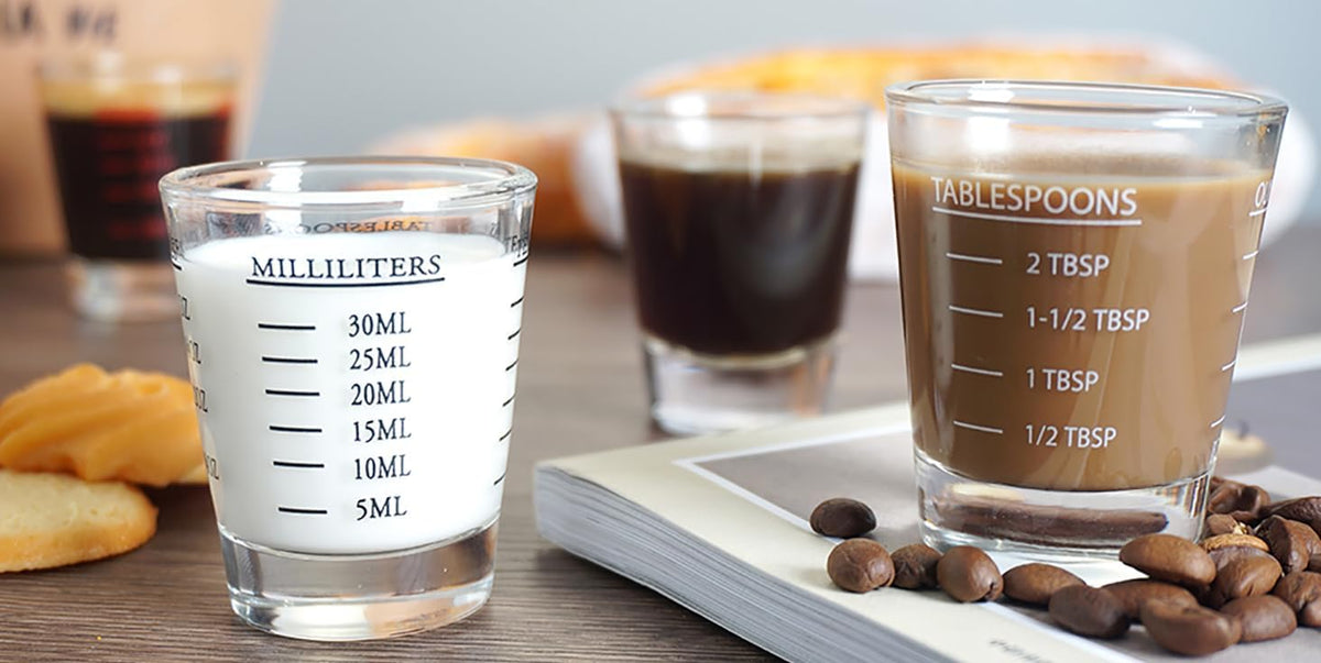 Shot Glasses Measuring cup Liquid Heavy Wine Glass Espresso Shot Glass 26-Incremental Measurement 1oz, 6 Tsp, 2 Tbs, 30ml (2 pack-black 30ml)