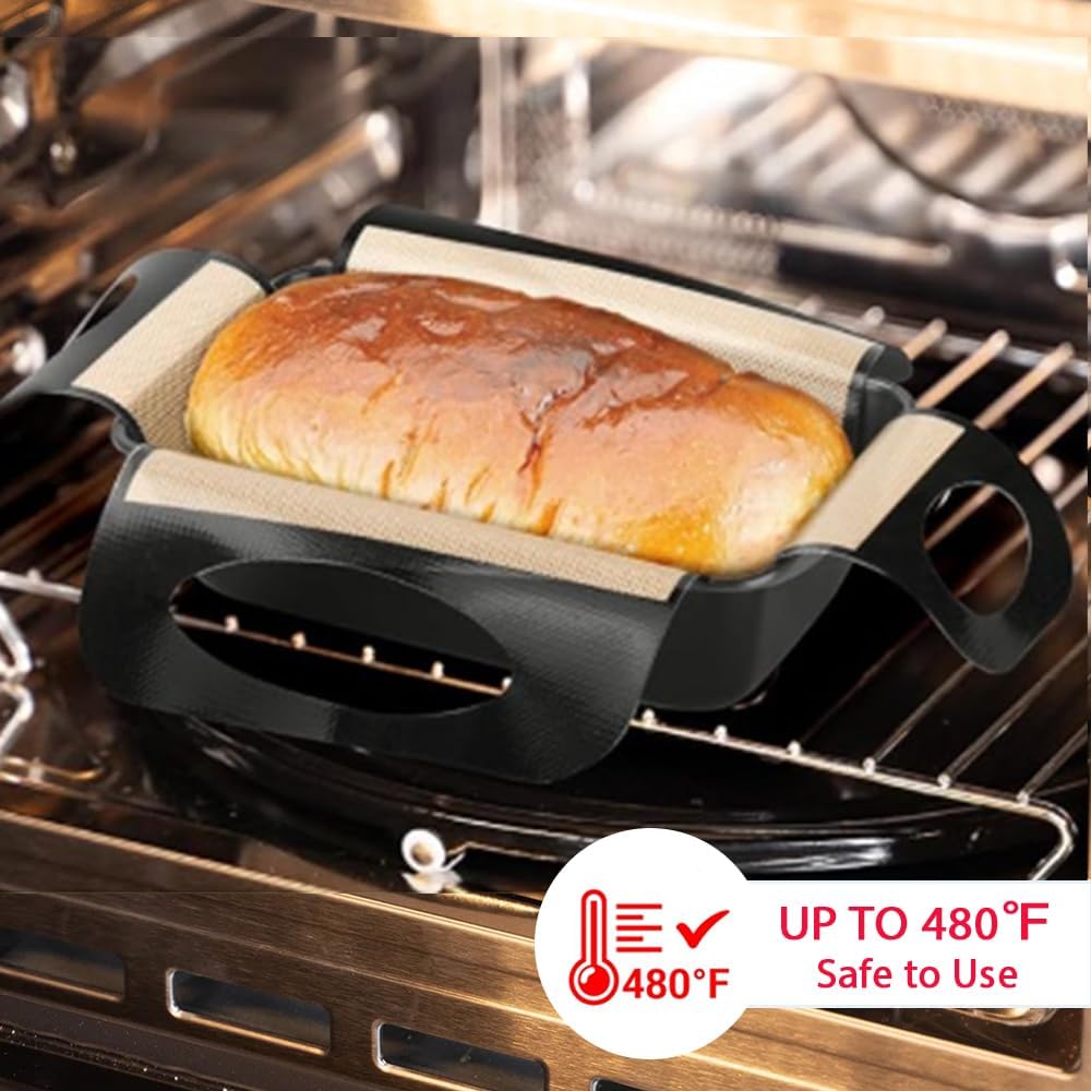 Silicone Bread Sling Mat - Reusable Sourdough Bread Making Loaf Pan Lifter Liner Non-stick &amp; Easy Clean Dough Transfer Mats with 4 Handles Fits for 9x5" or 1.5lb Loaf Pans