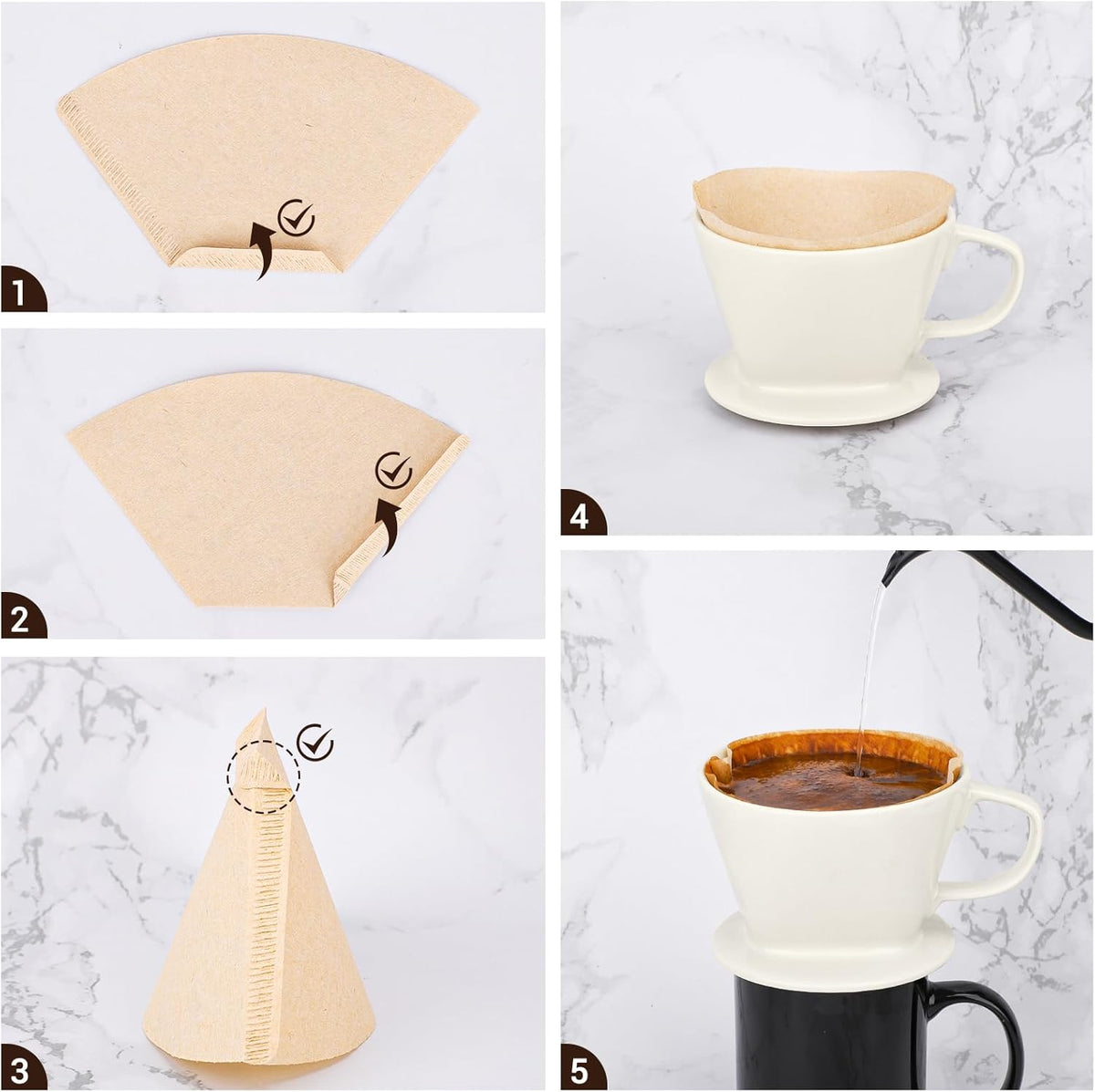 Segarty Pour Over Coffee Maker Set - Single Cup White Ceramic Coffee Dripper With 200 Pcs Size #2 Cone Filters, Slow Drip Manual Brewer for Home, Office, Travel, Camping