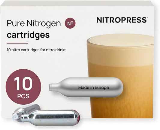 10 PCS NitroPress Nitrogen Coffee Chargers – Pure N2 Cartridges for Nitro Cold Brew Coffee Maker, Cocktails, Tea, and Beer –