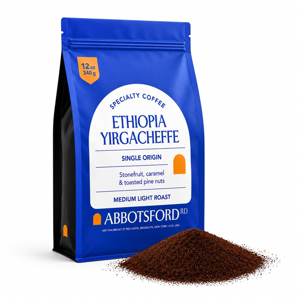 Ethiopia Yirgacheffe Ground Coffee, Medium-Light Roast Ground Coffee with Stone Fruit, Caramel &amp; Toasted Pine Nuts, Specialty Coffee, Single Origin 12oz Bag, Perfect Flavored Ethiopian Coffee Gift