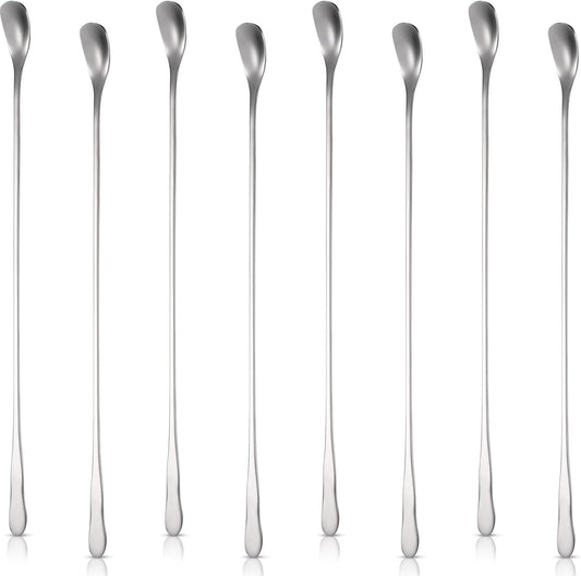 Patelai 8 Pieces Stainless Steel Coffee Stirring Spoons 12.4 Inch Reusable Coffee Stirrers Long Handle Bar Cocktail Salt