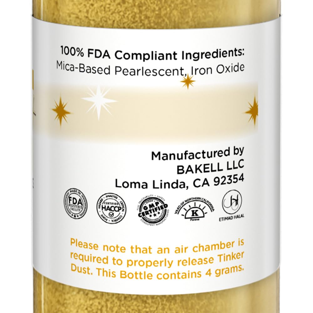 Bakell - Royal Gold Tinker Dust (4g, 1x Mini Spray Pump) Edible Glitter for Food, Desserts, and Beverages!