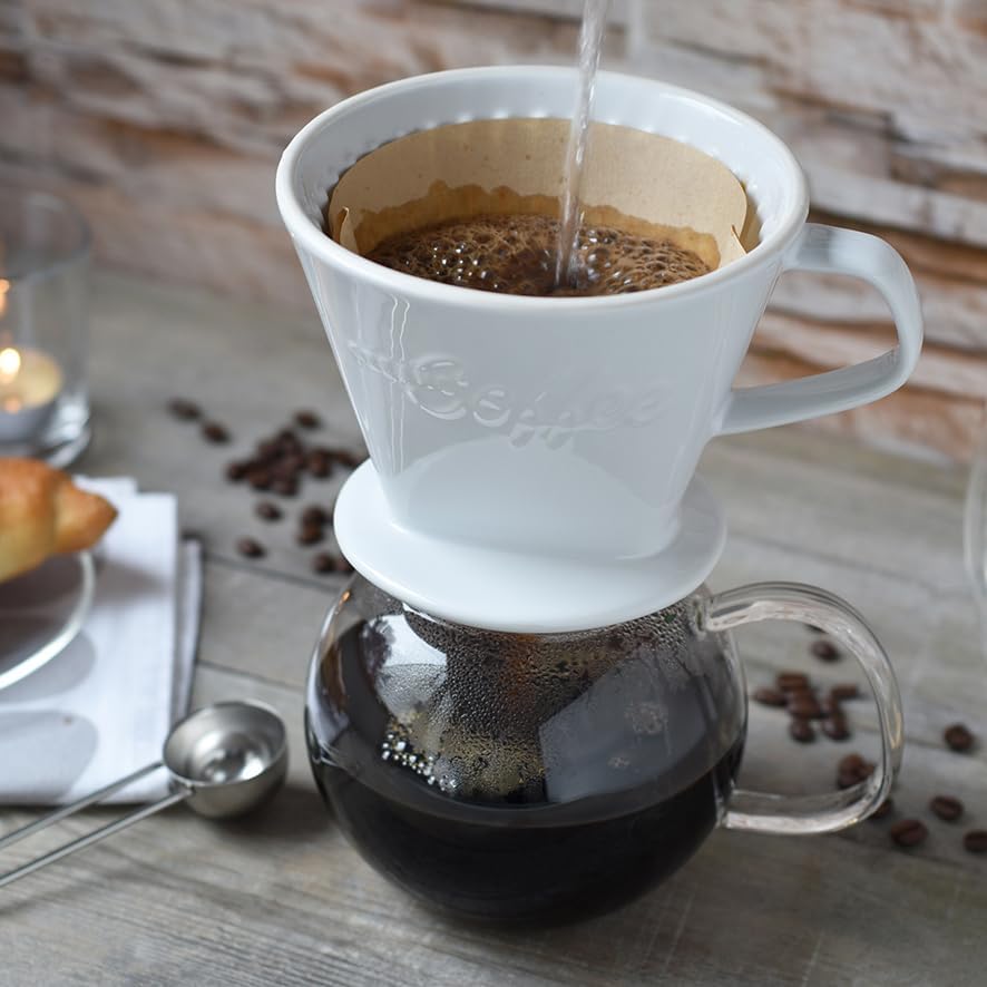 Creano XXL Porcelain Coffee Dripper White - Ceramic Cone Brewer - Pour Over Coffee Maker - Filter Size 4 - huge and heavy quality 800gr/28oz - 6 Colours availeble