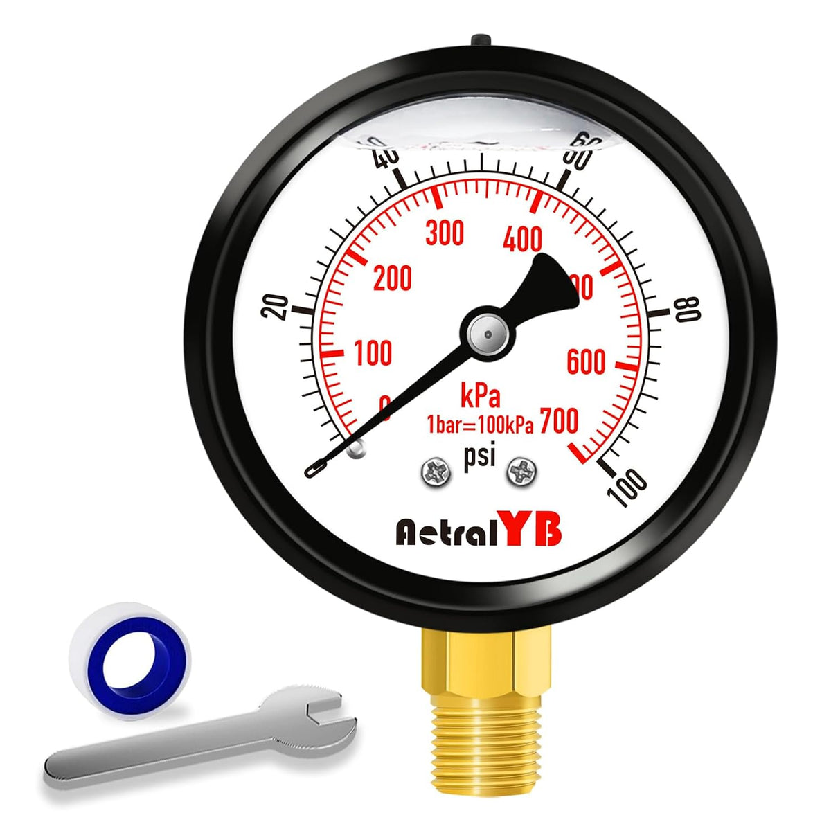100Psi 2.5Inch Lower Mount Water Pressure Gauge 1/4 NPT | Glycerin Filled, Stainless Steel Case, for Home Water Pressure Testing, Well Tank, Pump, Pool Filter Monitoring