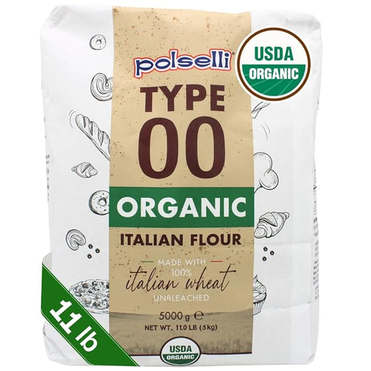 POLSELLI Organic Flour, Type 00, 100% Italian Grain, Double Zero Flour, OO Extra Fine, 5 kg, 11 lbs, BIO, Neapolitan Italian