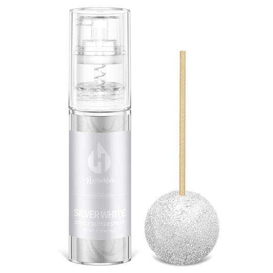 White Edible Glitter Spray - 10g Edible Silver White Cake Glitter Food Grade Silver White Spray Glitter for Chocolate