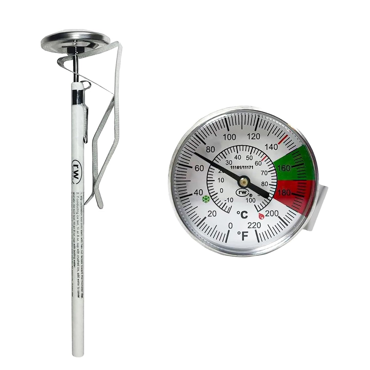 Rattleware 7″ Easy Steam Dial Thermometer 45mm Dial with Red Green Zones – Accurate Milk Frothing Tool with Stainless Steel Stem and Clip for Cafe Coffee Barista Precision