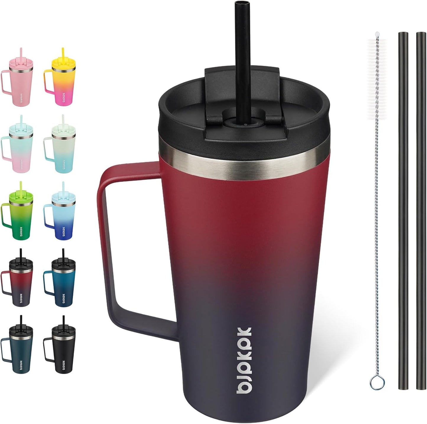 BJPKPK Insulated Tumbler with Handle, 18oz Insulated Tumblers with Lid and Straw, Stainless Steel Me