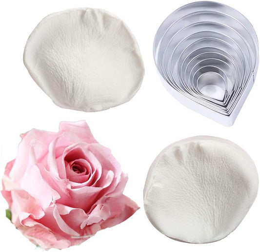 10 Pcs Austin Rose Cutter Set and 2 Pcs Rose Petals Shape Silicone Fondant Mold Veining Petal Sugar Flower Making Tool Cake