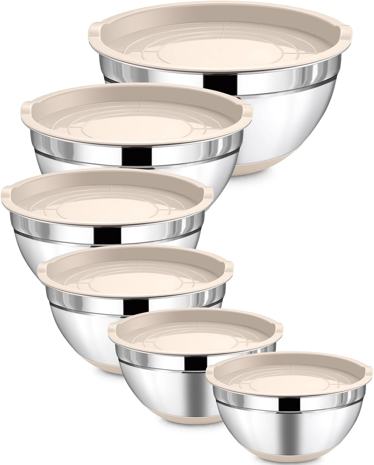 LIANYU 6 Piece Mixing Bowls Set with Airtight Lids, Metal Nesting Bowl