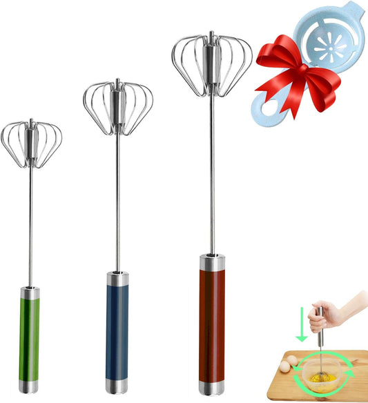 Semi-automatic Whisk, Stainless Steel Egg Beater, Hand Push Rotary Whisks Mixer Stirrer for Making Cream, Whisking, Beating