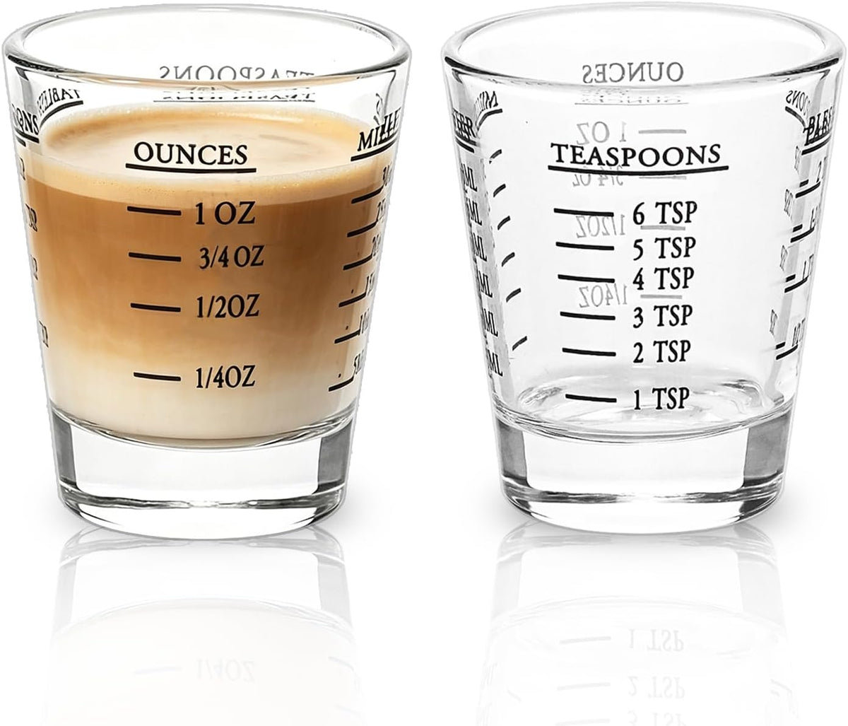Shot Glasses Measuring cup Liquid Heavy Wine Glass Espresso Shot Glass 26-Incremental Measurement 1oz, 6 Tsp, 2 Tbs, 30ml (2 pack-black 30ml)