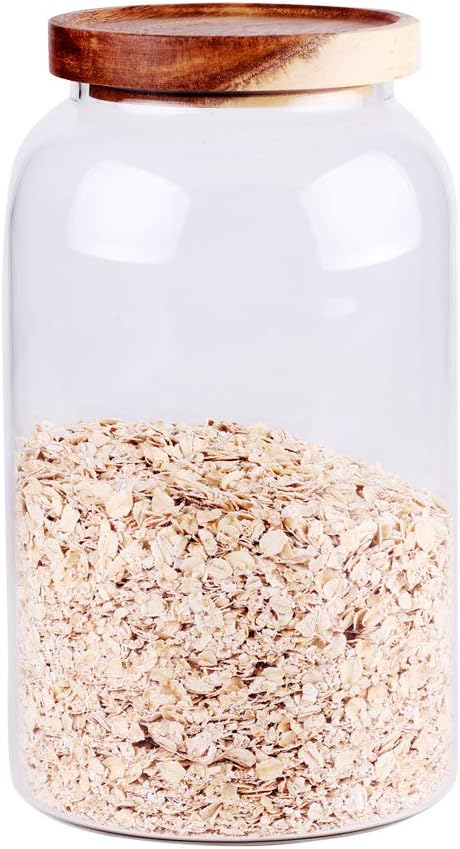Large Glass Food Canisters, 93 FL OZ(2750ml) Kitchen Serving Stoarge Container with Airtight Wooden Lids, Cereal Dispenser