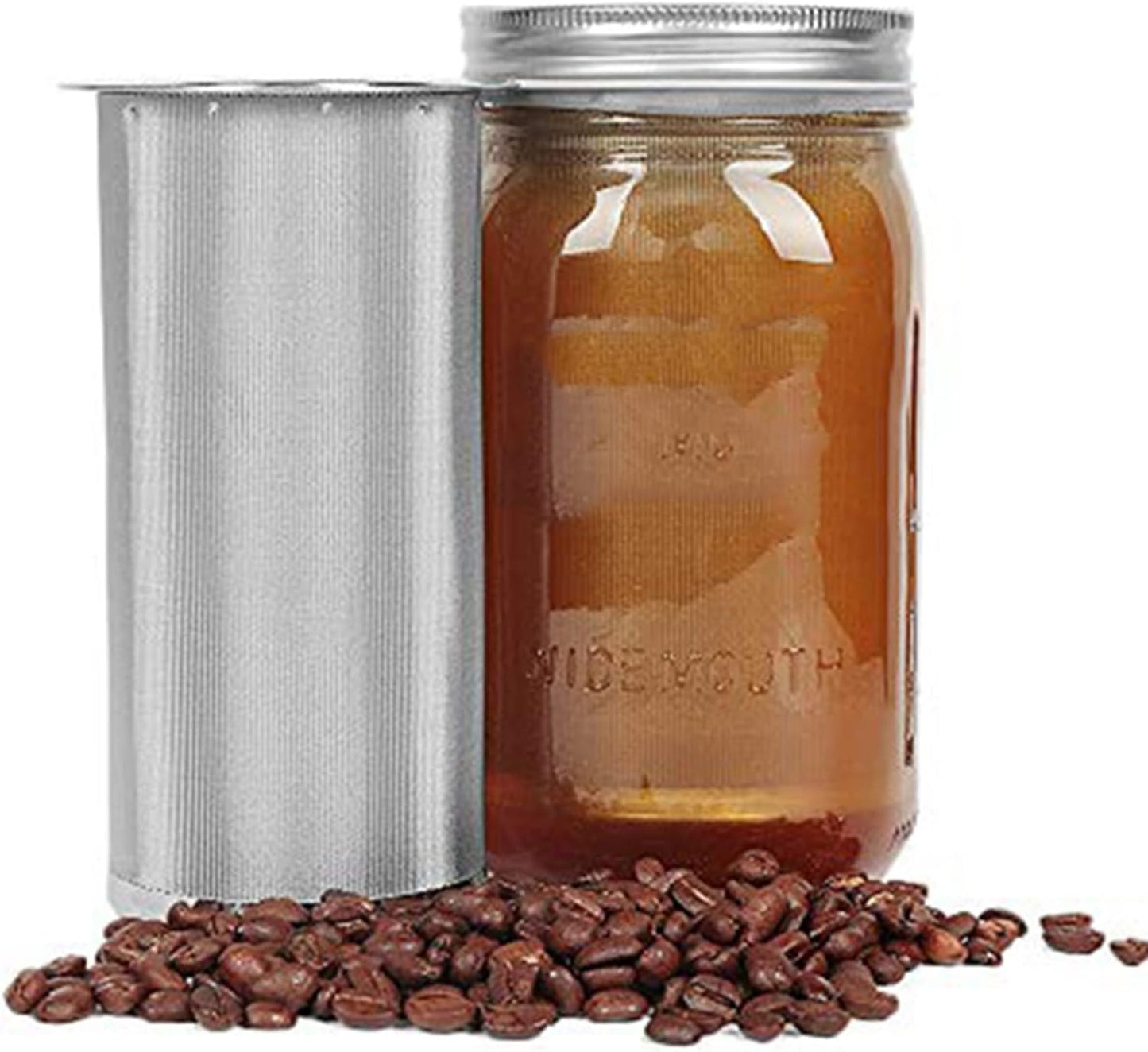 Cold Brew Coffee Maker Filter for 1Quart/32ounce Wide Mouth Mason Jar-Iced Coffee&amp;Tea&amp;Fruit Maker-Food grade 304 Stainless Steel coffee Filter-Free silicone seal gasket&amp;Coffee Scoop.(Jar NOT Included)