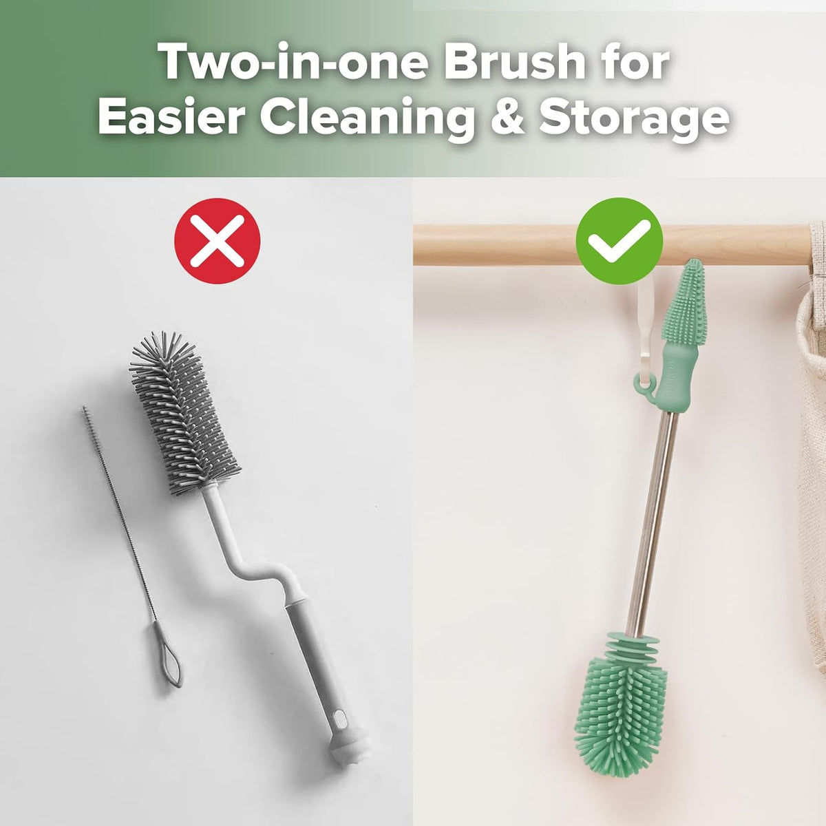 Haakaa Silicone Cleaning Brush for Baby Bottles &amp; Crevices, Pea Green, 1PK
