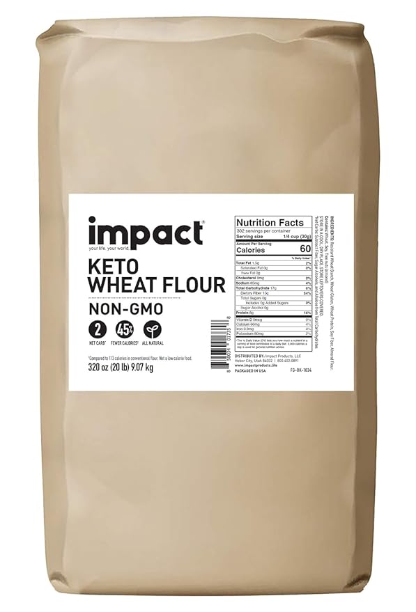 Impact - Almond Keto Wheat Flour - Low-Carb Non-GMO Blend Made with Resistant Wheat Starch for Cooking, Baking, Gluten-Free Recipes - 20lb