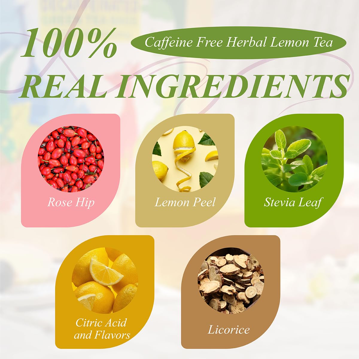 WT WEETEE Lemon Herbal Tea Bags 100ct, Juicy Lemon Flavor, Hot Iced &amp; Cold | Natural Caffeine-free Lemon Tea with Rose Hip &amp; Lemon Peel, Bright, Refreshing Sweet-and-Sour Infusion for On-the-Go