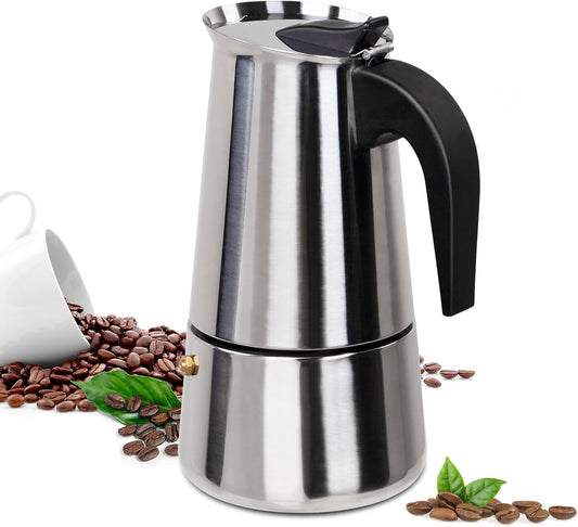 9 Cup Moka Pot Stainless Steel 450ml Italian Espresso Coffee Maker Stovetop Coffee Makers Mocha Pot Percolator Greca Coffee Maker for Induction Stove Portable for Easy Brewing Straight