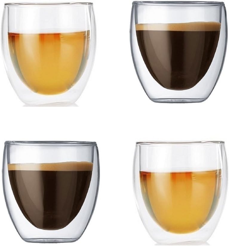 Gmark 2.7 oz Double Wall Glass Espresso Cups Set of 4 - Insulated Borosilicate Glass Espresso Shot Glasses - Mini Demitasse Cups for Coffee Bar Accessories &amp; Tea GM2028