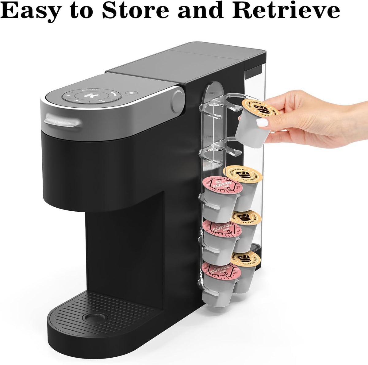 NiHome K Cup Pod Holder Acrylic Coffee Capsule Storage, Space-Saving 1 Pack | Adhesive Mount for Coffee Machine Side, Wall or Cabinet, Holds 10 Capsules Each, Clear, Easy Install, Fits Most Brewers