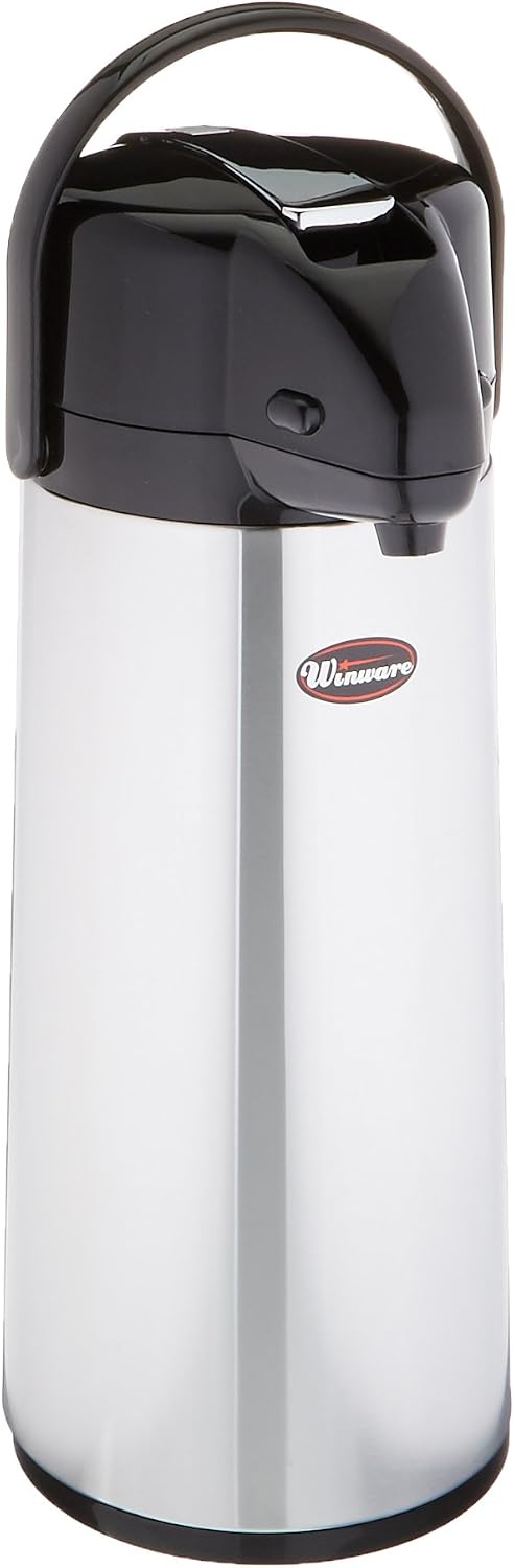 Winco 2.5 L Lined Stainless Steel Airpot, Body | Keeps hot longer, Restaurant service, Great for Water, Juice, Soft Drinks and Cocktails