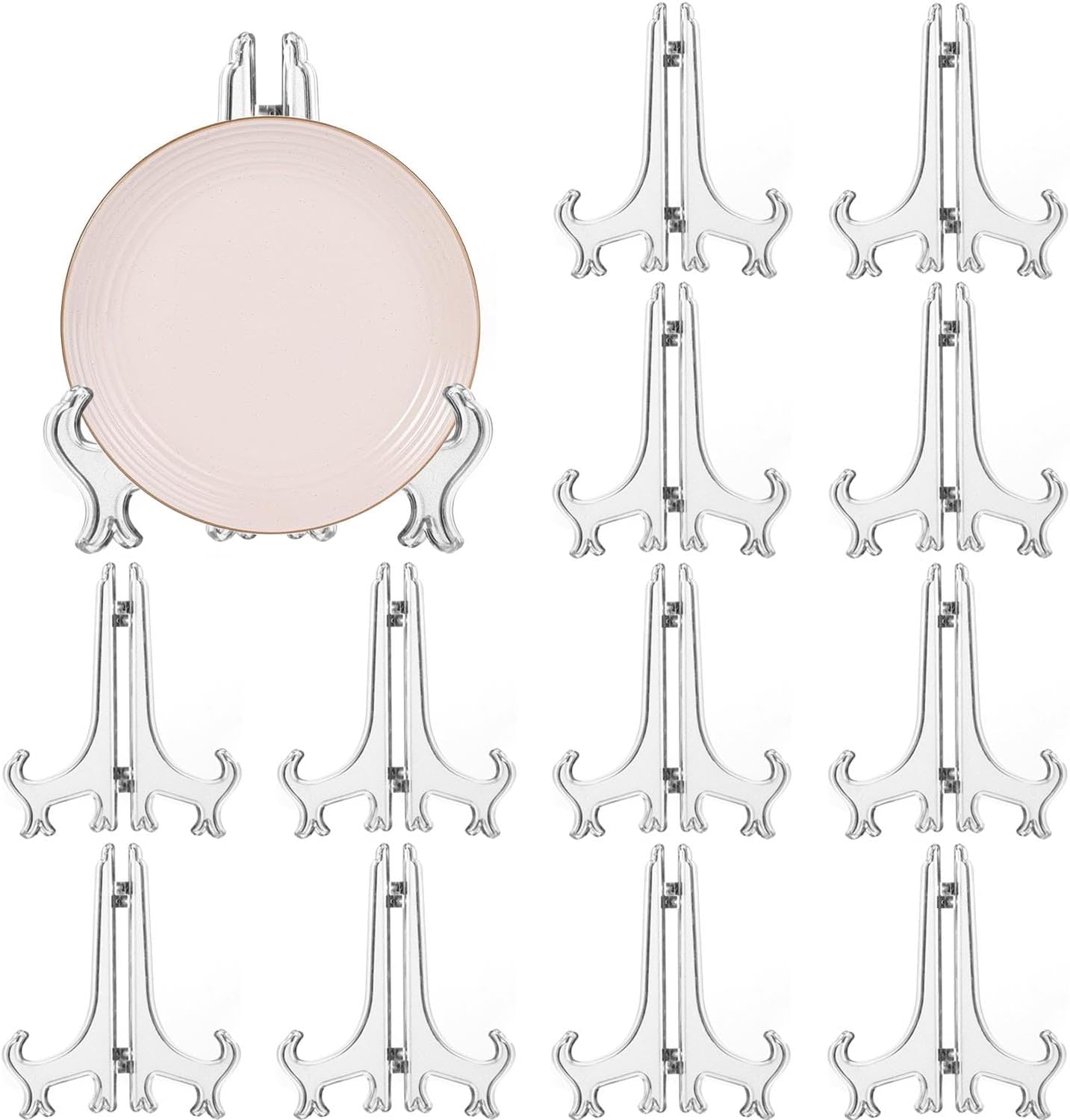 12 Pack 7 Inch Clear Plastic Easels or Stand/Plate Holders to Display Pictures or Other Items at Wed