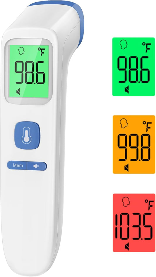 Thermometer for Adults and Kids, Digital Forehead Thermometer with Fever Alarm, Silent Mode & 35-Set Memory, Object 2 in 1