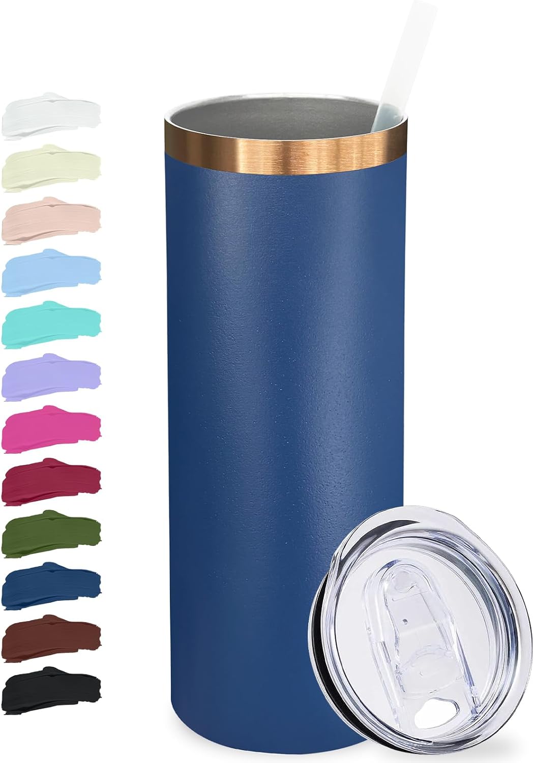 20 oz Skinny Tumblers Bulk with Lids and Straws Navy,1 pack | Stainless Steel Insulated Tumbler, Double Wall Vaccum Travel Coffee Mug, Keep Drinks Cold&amp;Hot, Powder Coated, Laser Engrave