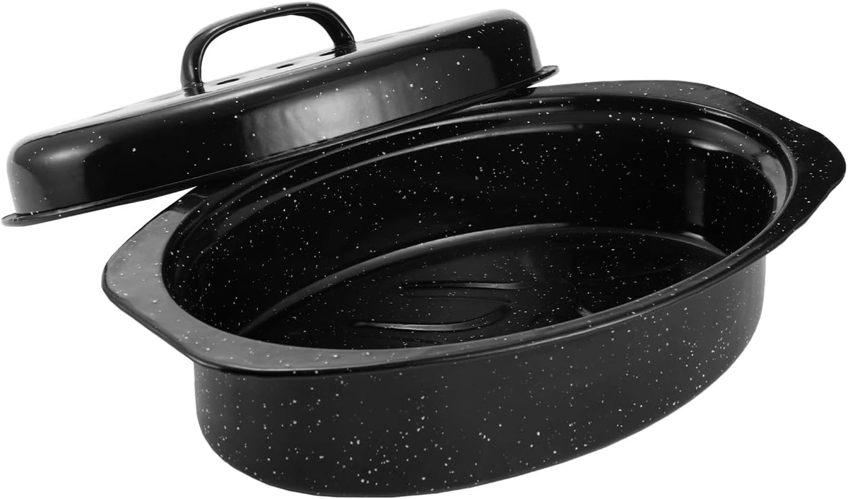 13” Enameled Oval Roasting Pan with Domed Lid - For 7lb Turkey, Chicken, Lamb, Vegetables