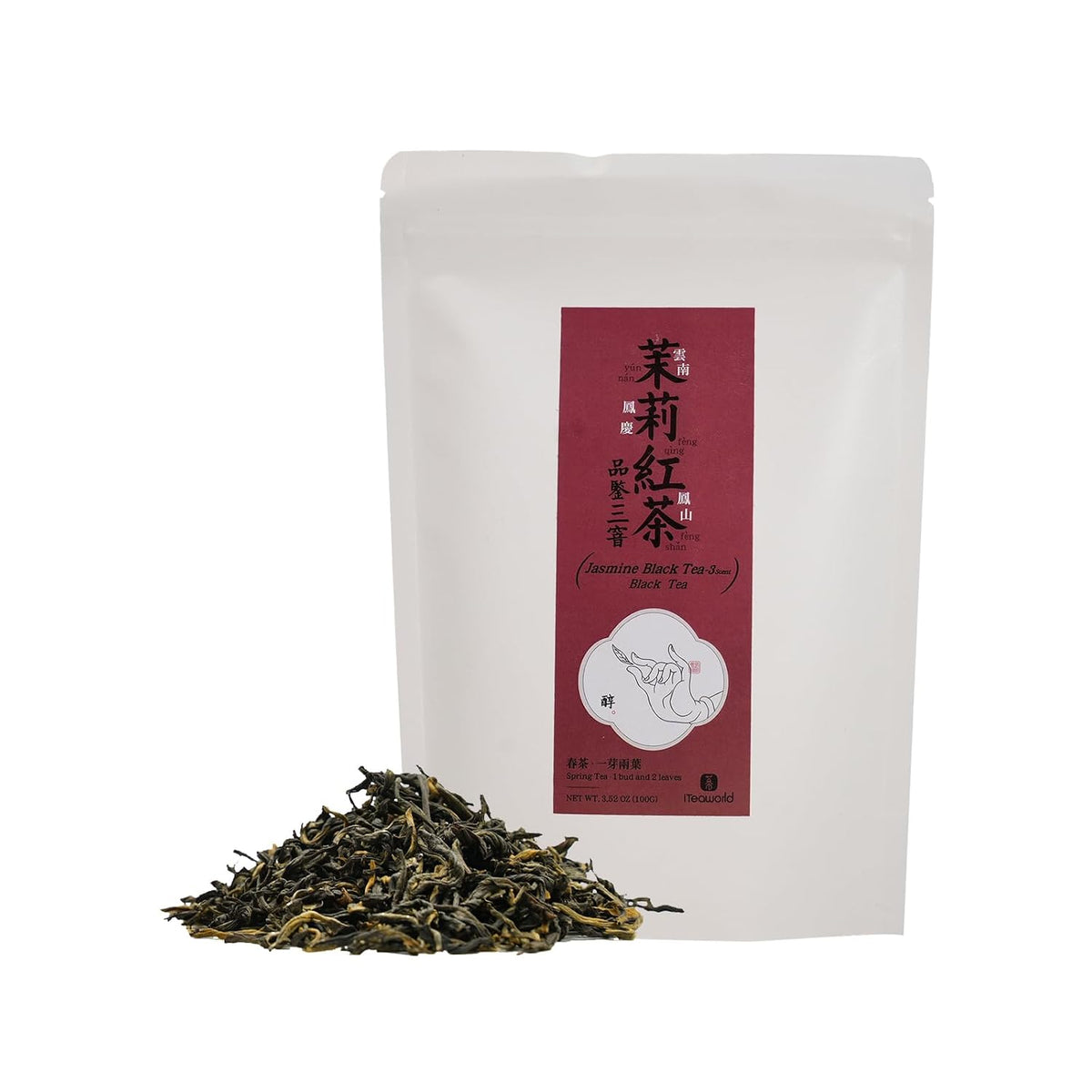 iTeaworld Jasmine Black Tea Loose Leaf, Rich Floral Aroma 3.5oz | Up to 250 Cups|Black Tea Scented with Jasmine|No Sugar and Additives|Includes Tea Bags Easy Mug Brewing