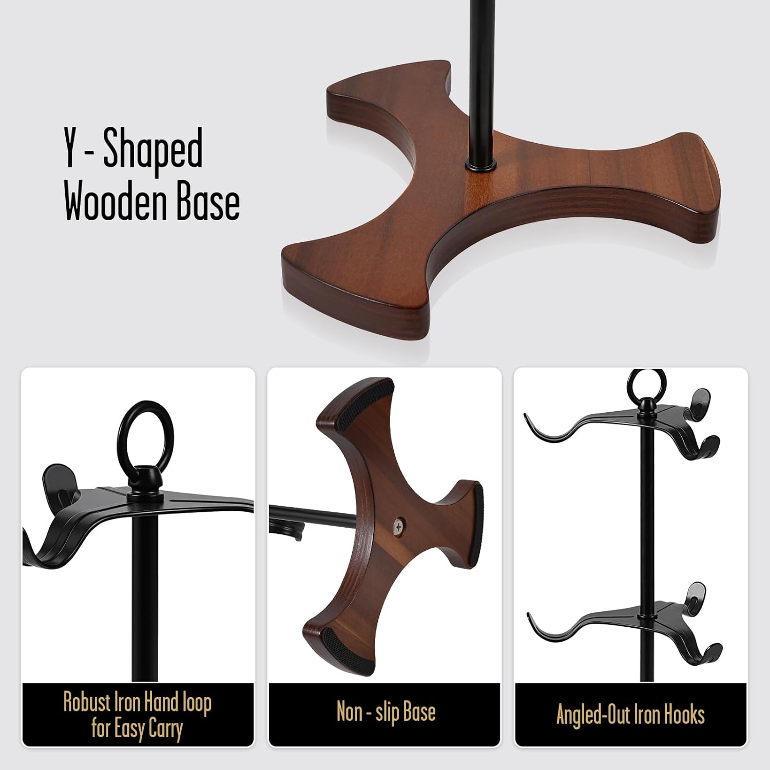 Mug Tree Y-Shaped, Coffee Mug Holder with Angled - Out Iron Hooks (No More Squeezing!), Solid Wood Base & Sturdy Iron Coffee