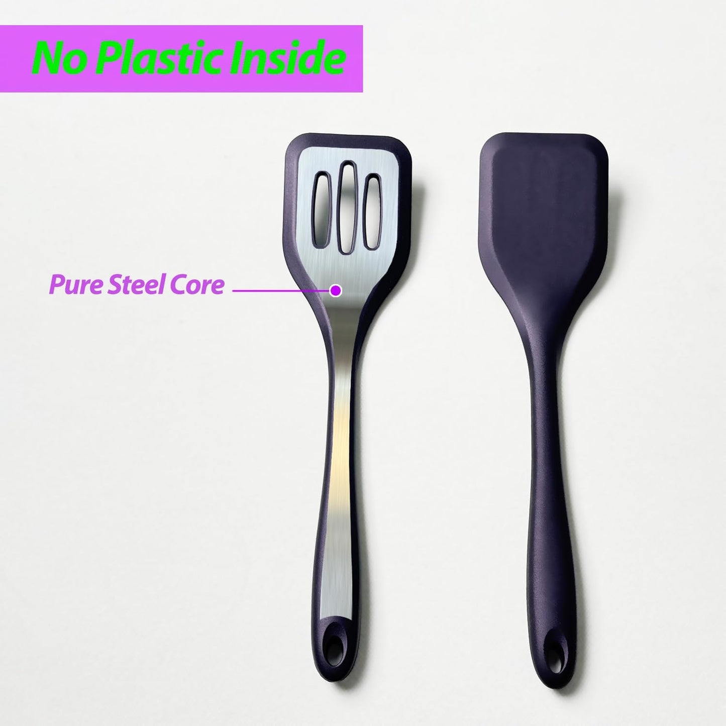 Silicone Spatula Set, Heat Resistant Solid &amp; Slotted Turner, 11 IN