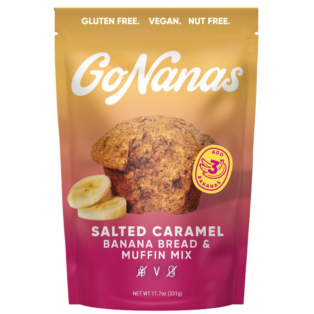 GoNanas Salted Caramel Banana Bread &amp; Muffin Mix, Gluten Free Vegan, 1 Pack | Dairy Free, Nut Free, Soy Free | Allergen Friendly | Better for You | Customizable | Bakes 12 Muffins or 1 Loaf | Women-Owned