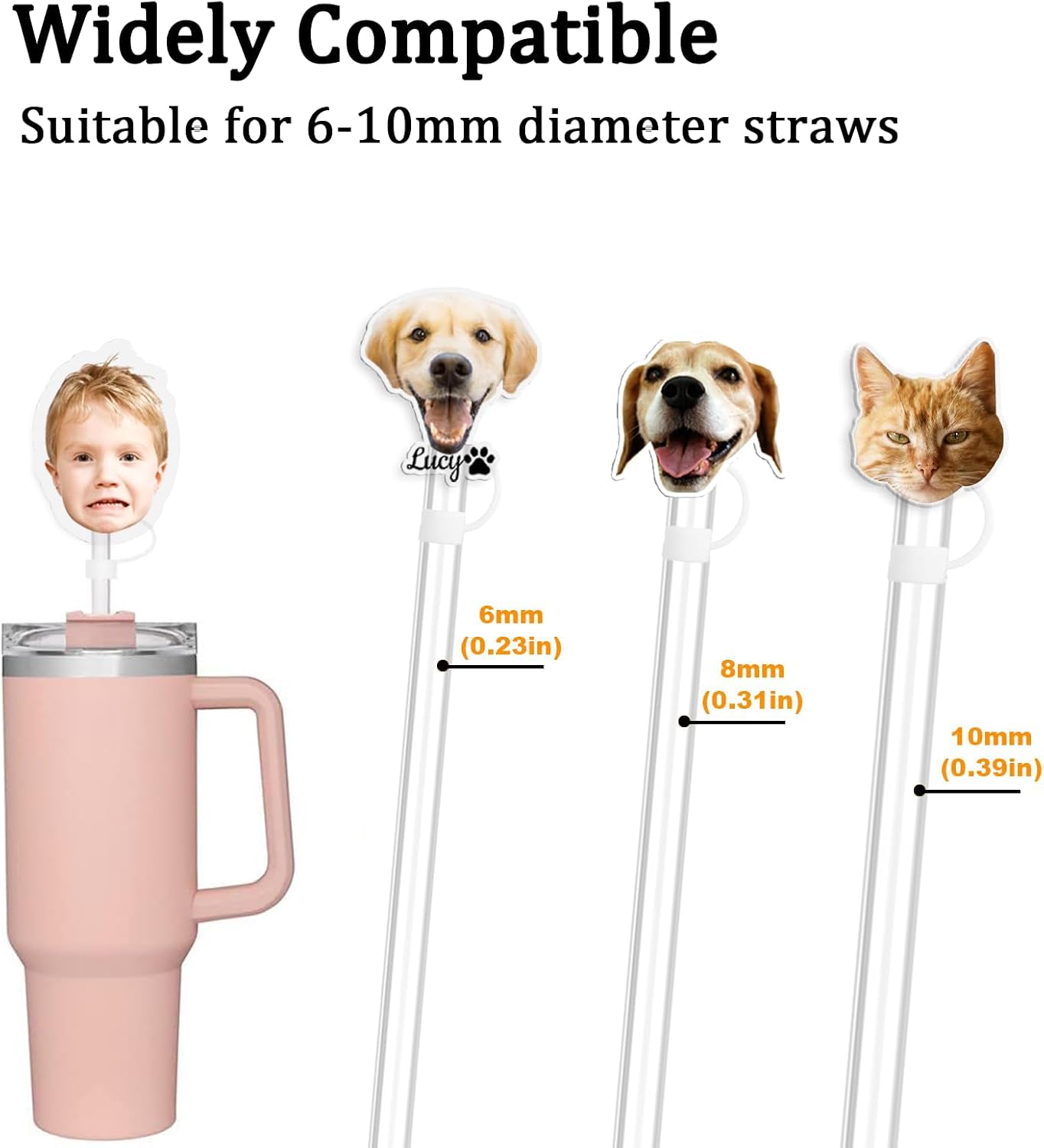 Personalized Stanley Straw Cover, Custom Silicone Straw Topper for Stanley Cups, 30 &amp; 40 Oz TumblersReusable Straw Tips Protectors, 10mm/0.4in Straws (Custom)