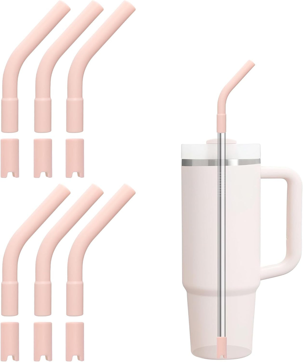 6Pcs Silicone Straw Tips for Metal Straw and Other 0.31 Inch Straws | Reusable Rubber Straw Tips, for Stanley Cup Tumbler, BPA Free, Soft &amp; Comfortable to Drink, Wide Color Selection(Light Pink)