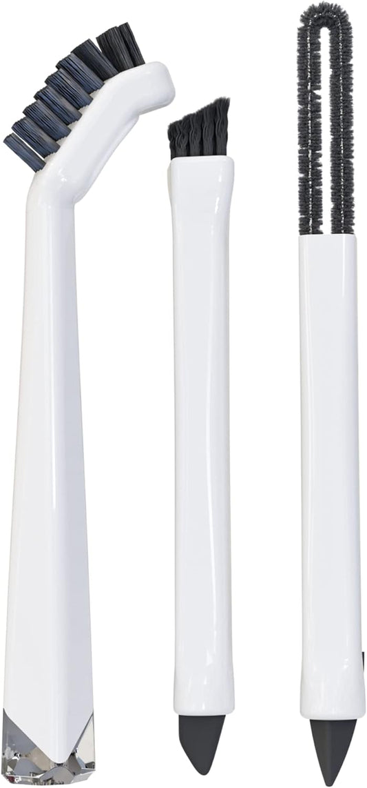Small Cleaning Brush Set 3pcs—Crevice Brushes for Cleaning—Scrub Brushes Set with Silicone Tipped Scrub Brush—Stiff Handle