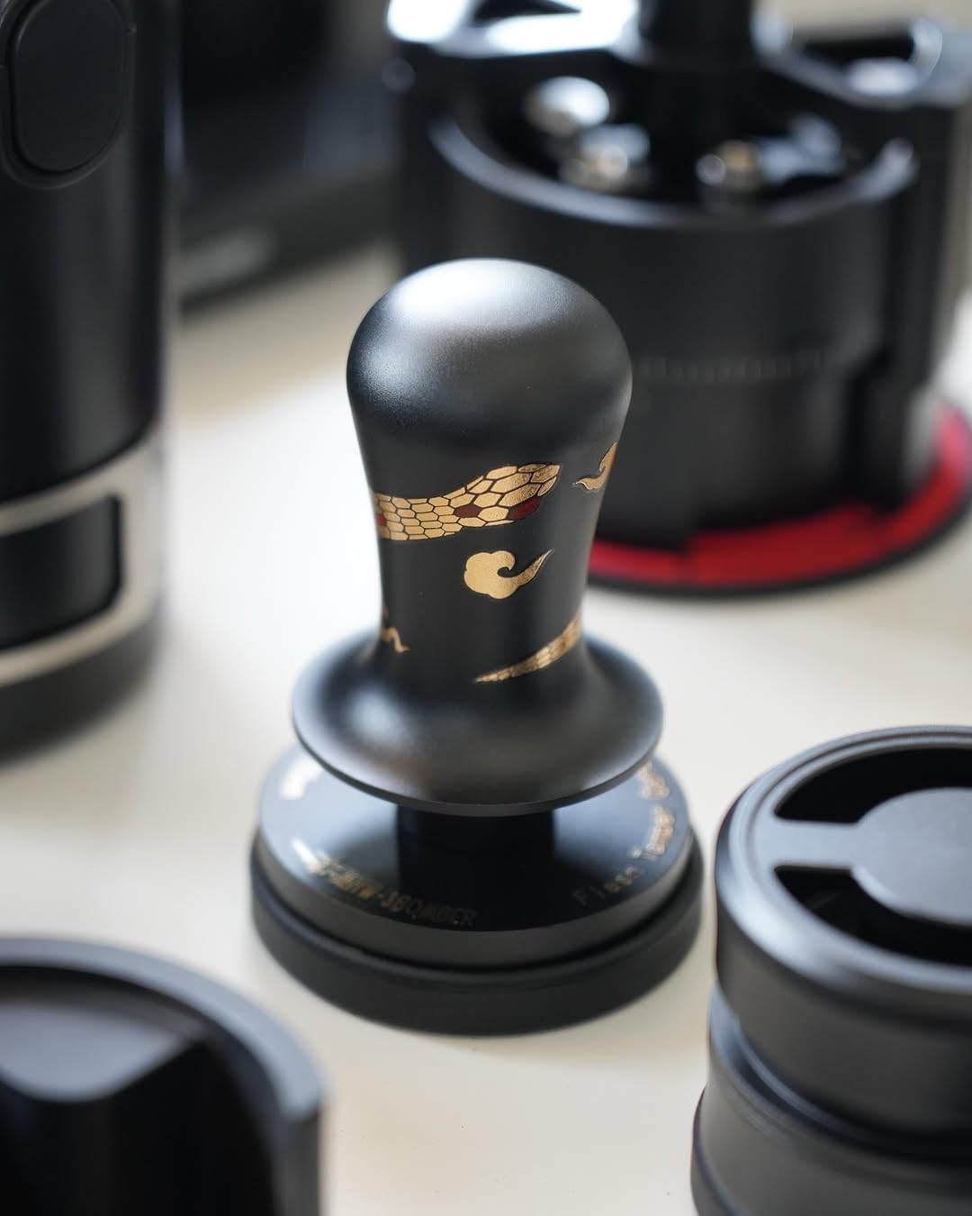 MHW-3BOMBER 58.35mm Espresso Tamper Snake Pattern Edition - 3 Spring Loaded Coffee Tamper with Sound Feedback - Barista Tamper Tool - Ergonomic Handle Ripple Base T6079TS-OS