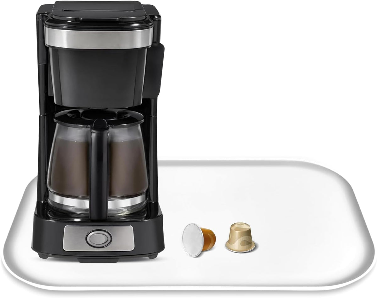 Silicone Coffee Maker Mat with Lip, 17.4'' x 10.6'' Heavy Duty Coffee Maker Mat for Countertops, Coffee Tray Fit Under Coffee Machine Appliance Automatic Machines Espresso Accessory, White