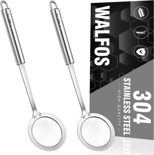 Walfos Skimmer Spoon,304 Stainless Steel Fine Mesh Strainer,Foam Strainer Oil Filter,Ultra Fine Mesh Strainer Perfect For