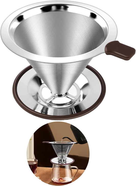 Reusable Paperless Coffee Filter V60,Coffee Dripper,Professional Stainless Steel Drip Cone Brew Coffee Strainer,Double Micro