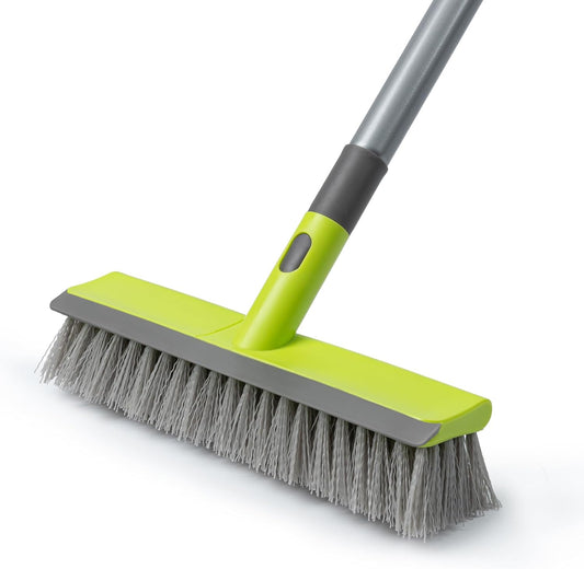 Floor Scrub Brush 2 in 1 Scrubber and Squeegee, Stiff Bristle Deck Brush for Cleaning Concrete, Patio, Garage, Kitchen,