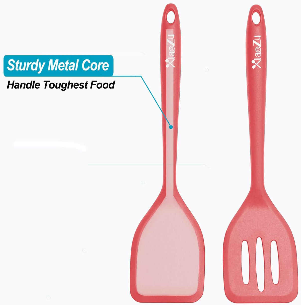 Silicone Spatula Turner Set, High Heat Resistant Spatulas with Seamless One Piece Design, Nonstick Rubber Flippers Utensils for Baking &amp; Cooking,BPA-Free, Red, 11 IN
