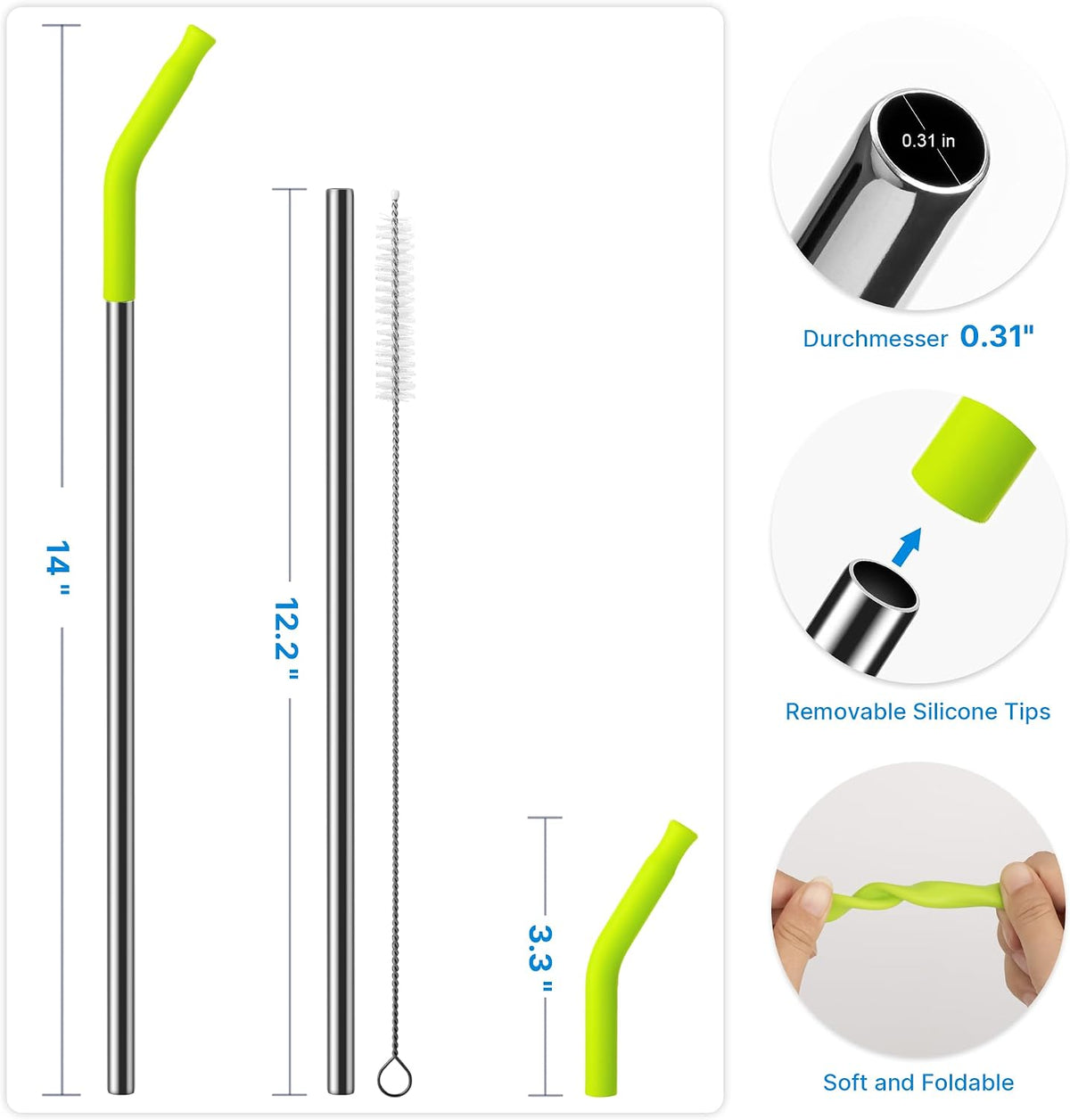 Replacement Metal Straws with Silicone Tip for 40oz Stanley Cup