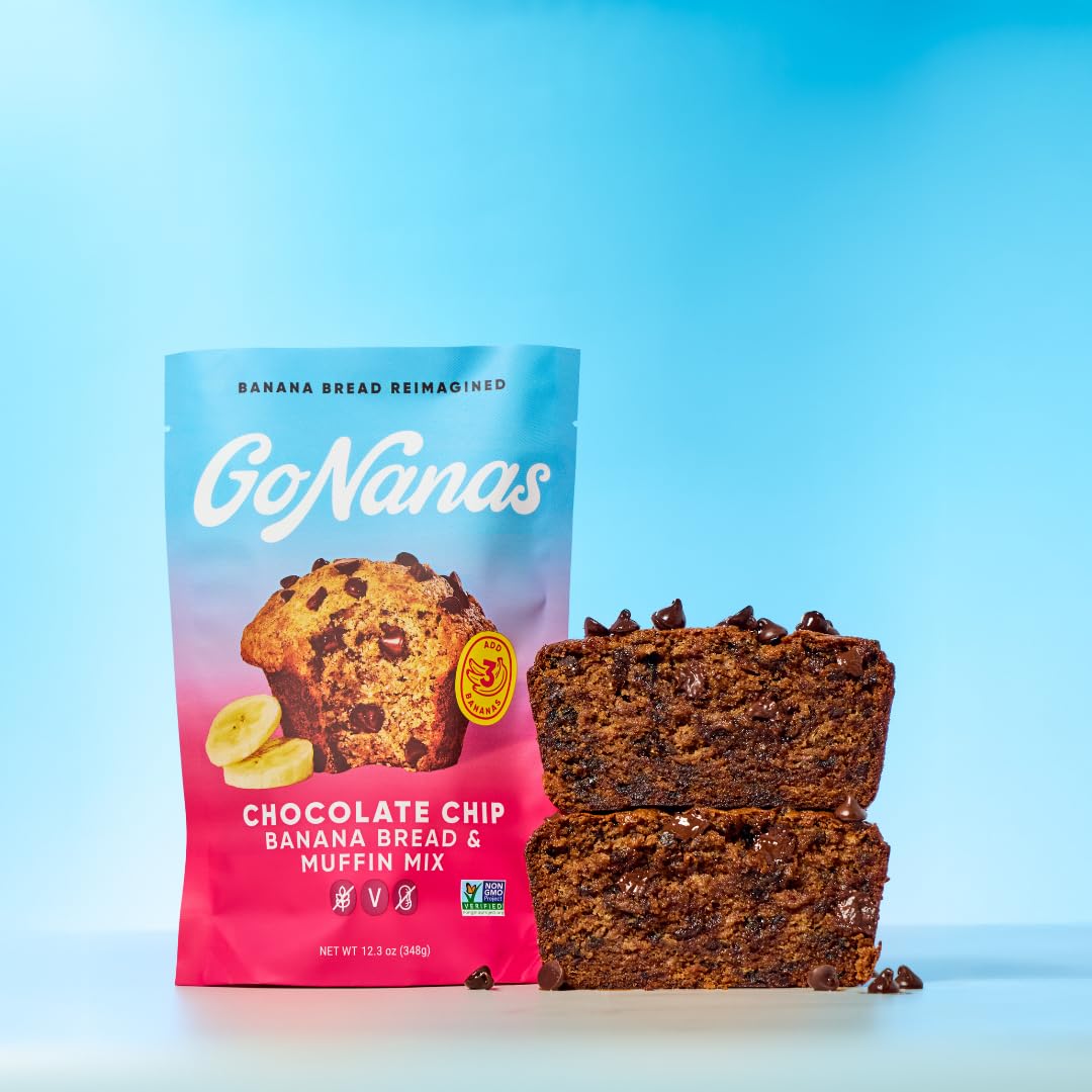 GoNanas Chocolate Chip Banana Bread &amp; Muffin Mix, Gluten Free Vegan, 3 Pack | Dairy Free, Nut Free, Soy Free | Allergen Friendly | Better for You | Customizable | Bakes 12 Muffins or 1 Loaf | Women-Owned