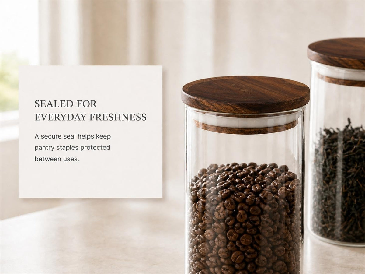 KKC HOME ACCENTS Glass Canister for Coffee Bean &amp; Tea, 39 oz Jar with Lid