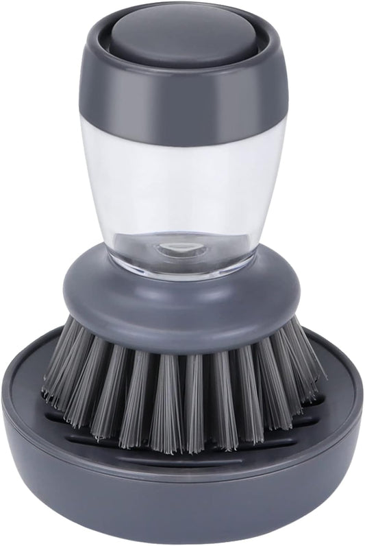 Dish Brush with Soap Dispenser, Kitchen Scrub Brush for Dishes Pots Pans Sink Cleaning, Dish Scrubber with Holder Set (Grey