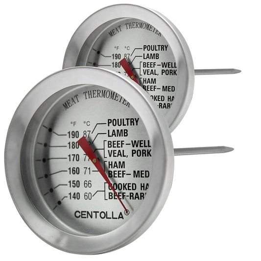 Meat Thermometer Oven Safe, 2 Pieces Dishwasher Safe Meat Thermometers for Cooking and Grilling, 2.12'' Stainless Steel