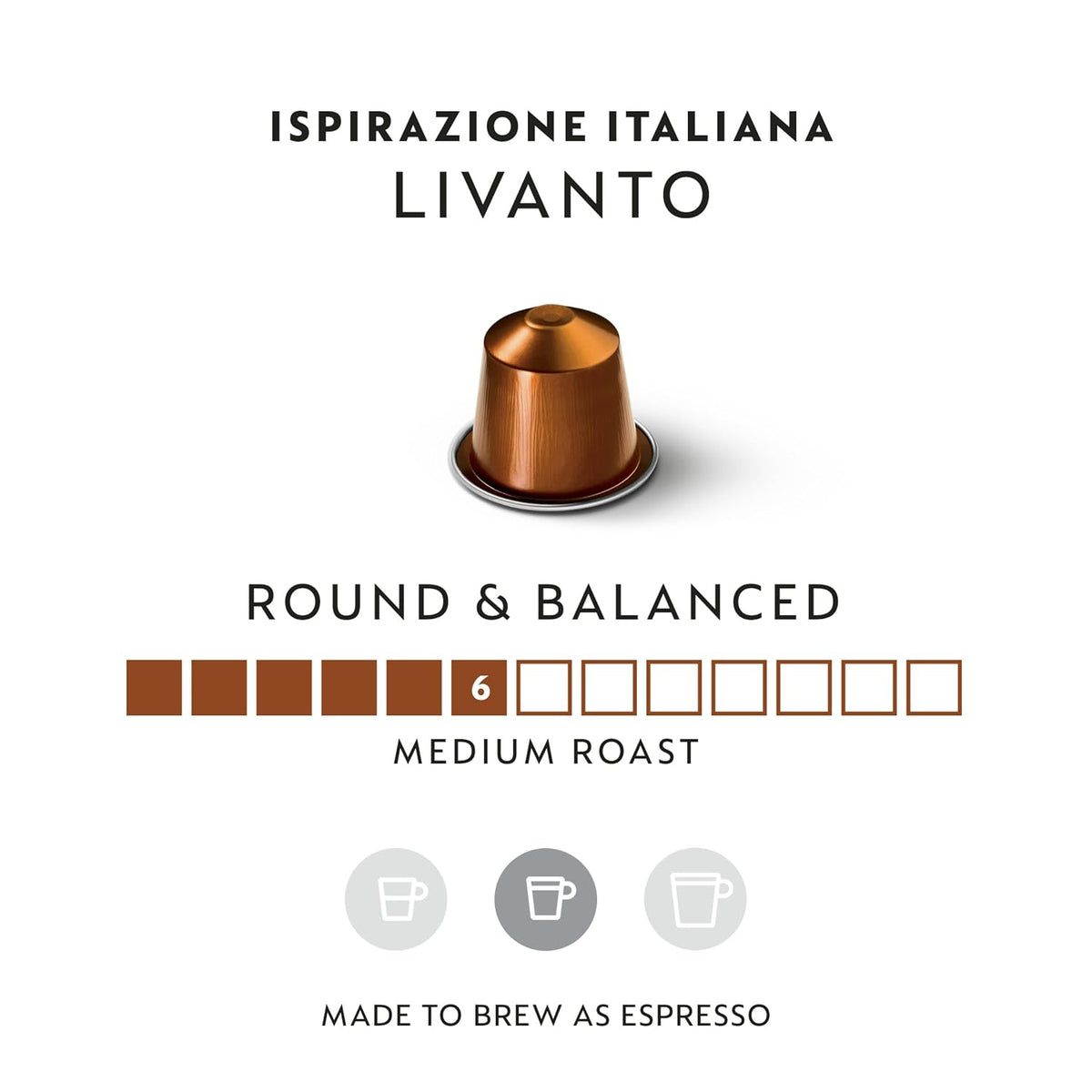 Nespresso Original, Livanto, Medium Roast, 50-Count Espresso Coffee Pods