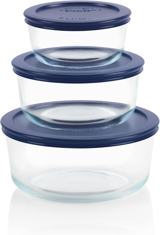Pyrex Simply Store (3-Pack) Glass Food Storage Containers Set, (2, 4 & 7 Cup) Meal Prep Containers With BPA-Free Lids,